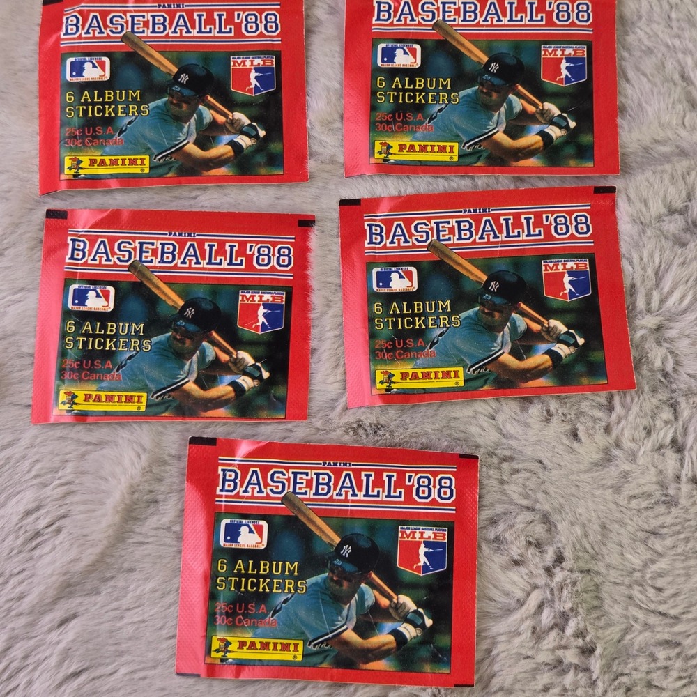 Lot of 5 1988 Panini Baseball Sticker Packs Unopened MLB Don Mattingly Yankees